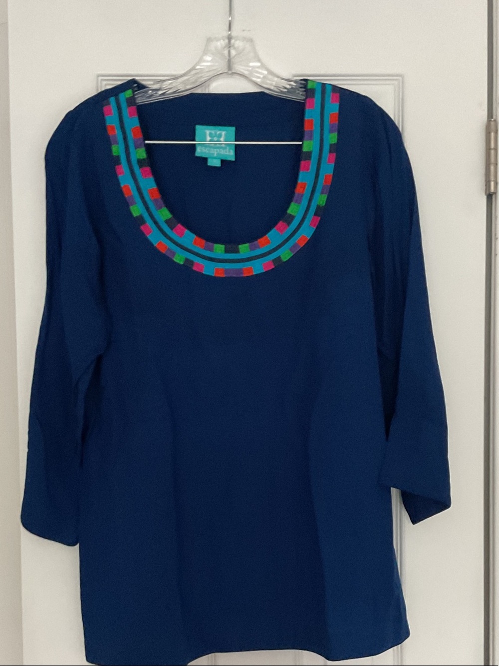 escapada Navy Scoop-Neck Tunic with Multicolor Trim